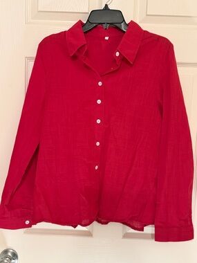 Women's Red Button-Down Collared Shirt